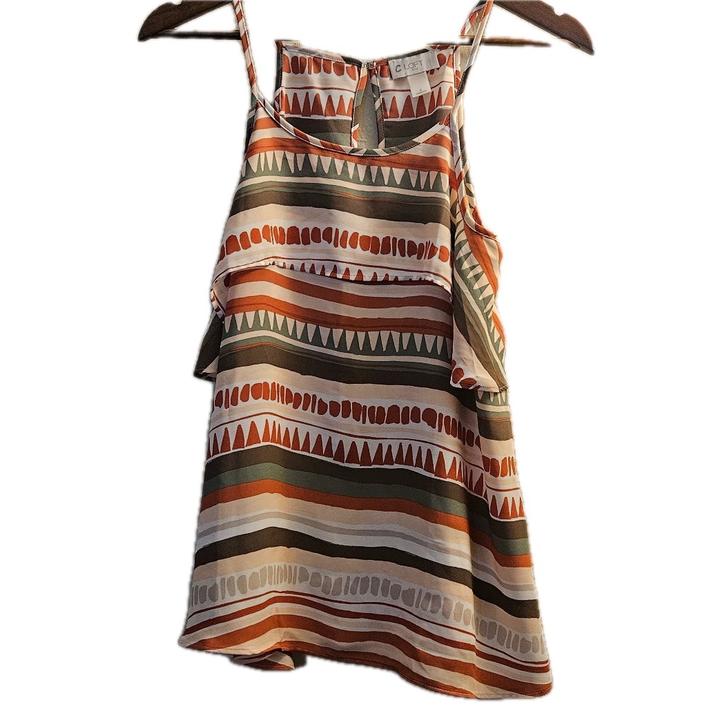 LOFT Tank Womens‎ Small Multicolor Striped Camisole Ruffle Keyhole Polyester